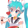 Аватар Vocaloid Hatsune Miku / Вокалоид Хацунэ Мику ест кусочек арбуза ложкой
