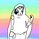 99px.ru аватар Трехглазый кот в балахоне танцует на радужном фоне, by PHAZED