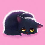 99px.ru аватар Черный желтоглазый котенок на розовом фоне свернулся клубочком, by YaviKosh
