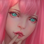 Аватар Zero Two / Зеро Ту из аниме Darling in the FranXX / Милый во Франкcе, облизывается, приложив палец к губам, by JiDu276