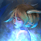 99px.ru аватар Грустная рогатая девушка с кожей, покрытой драконьей чешуей, объятая голубым огнем