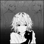 99px.ru аватар Сузуя Джузо / Suzuya Juuzou из аниме Токийский гуль / Tokyo ghoul с черной кошкой на руках на фоне толпы