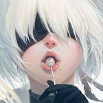 Аватар YoRHa №2 тип B из игры NieR: Automata сосет леденец