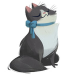 99px.ru аватар Довольная серо-белая кошечка с голубым бантом на шее, art by Heather Nesheim
