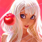 99px.ru аватар Девушка с белыми волосами смотрит на яблоко, art by Kuvshinov-Ilya