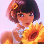 Аватар Девушка с подсолнухами, art by Kuvshinov-Ilya