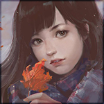 99px.ru аватар Азиатка с оранжевым кленовым листочком в руке, art by chibi-oneechan