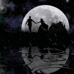 99px.ru аватар Влюбленные ночью под дождем на фоне полной луны, art by AshlieNelson