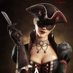 99px.ru аватар Девушка из игры Assassins Creed в маске и треуголке держит нож в руке