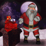 99px.ru аватар Дед Мороз пританцовывает у мешка подарков, застрявшего в дымоходе, в лунную ночь