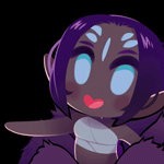99px.ru аватар Темная эльфийка чибик с голубыми глазами и фиолетовыми волосами машет рукой, by drowtales