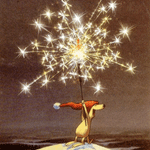 99px.ru аватар Маленький желтый пес в новогодней шапке с большим бенгальским огнем в лапах, by Sven Nordqvist