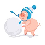 99px.ru аватар Поросенок в вязанной шапочке катит снежный ком