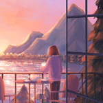 99px.ru аватар Девушка любуется горным пейзажем, стоя на балконе с чашкой горячего чая в руках