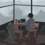 99px.ru аватар Парень сидит за столом перед окном, за которым идет дождь