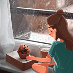 99px.ru аватар Девушка сидит на подоконнике у окна, за которым идет дождь, by dariart. art
