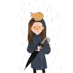 99px.ru аватар Девочка с зонтом в руке и кошкой на голове стоит под дождем