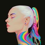 Аватар Девушка с разноцветными волосами на черном фоне