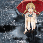 99px.ru аватар Девочка под красным зонтом сидит на асфальте под дождем