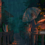 99px.ru аватар Парень под зонтом и кошка на заборе под дождем, by mienar