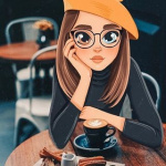 99px.ru аватар Девочка в берете сидит перед чашкой кофе