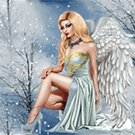 99px.ru аватар Девушка-ангел в голубых одеждах на фоне деревьев и падающего снега