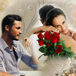 99px.ru аватар Мужчина-брюнет на фоне обнимающейся пары и букета роз