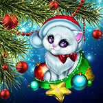 99px.ru аватар Белая кошка в новогодней шапочке на фоне новогодних веток елки и игрушек