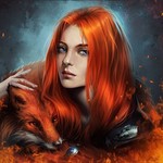 99px.ru аватар Рыжеволосая девушка с лисой на руках, by Anna Belokopytova