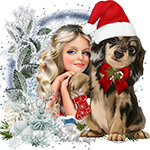 99px.ru аватар Девушка со светлыми длинными волосами и собака в новогодней шапочке с бантом на шее