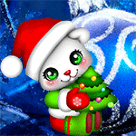 99px.ru аватар Белый котенок в новогодней шапочке держит в лапах елку на фоне елочного шара
