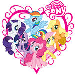 99px.ru аватар Рейнбоу Деш / Rainbow Dash, Пинки Пай / Pinkie Pie, Твайлайт Спаркл / Twilight Sparkle, Флаттершай / Flattershy, Rarity / Рарити, AppleJack / Эпплджек из мультсериала Мои маленькие пони: Дружба — это чудо / My Little Pony: Friendship is Magic в рамке-сердечке с логотипом мультсериала