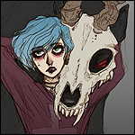 99px.ru аватар Парень с голубыми волосами и рогатый монстр с черепом на морде
