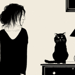 99px.ru аватар Девушка смотрит на кошку на столе, by taschaka Акимова Наталья