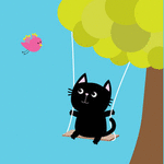 99px.ru аватар Черный котик на качели с воздушными шарами