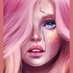 99px.ru аватар Девушка с розовыми волосами и трещинами на лице, автор SandraWinther