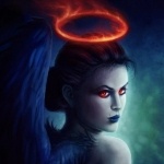 99px.ru аватар Девушка с крыльями и горящим нимбом над головой, падший ангел наяву