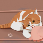 99px.ru аватар Бело-рыжая кошка у руки хозяина, by LolieFeather
