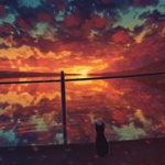 99px.ru аватар Черный кот сидит у воды на фоне заката