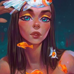 99px.ru аватар Девушка в окружении рыбок, автор Angel Ganev