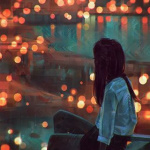 Аватар Девушка сидит на фоне ночных городских огней, автор Angel Ganev