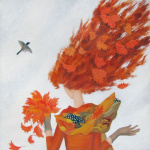 99px.ru аватар Девушка с рыжими волосами в осенних листьях и букетом листьев в руке
