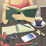 Аватар Девушка читает книгу, сидя за столом
