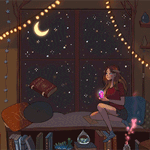 Аватар Ведьма с кристаллом в руках сидит на окне