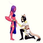 Аватар Девушка-кошка стоя на колене целует руку девушки-краба, by rikeza
