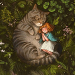Аватар Девочка спит рядом с кошкой, художник Sian James