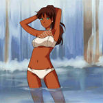 Аватар Длинноволосая девушка - персонаж Sailor Ene в белом купальнике стоит в воде, by rikeza