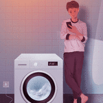 99px.ru аватар Парень с телефоном в руке стоит у стиральной машинки