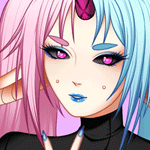 99px.ru аватар Девушка с розово-голубыми волосами, с рогом на лбу