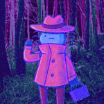 99px.ru аватар Чудик в плаще и шляпке держит в руке кейс и машет лапкой на фоне деревьев